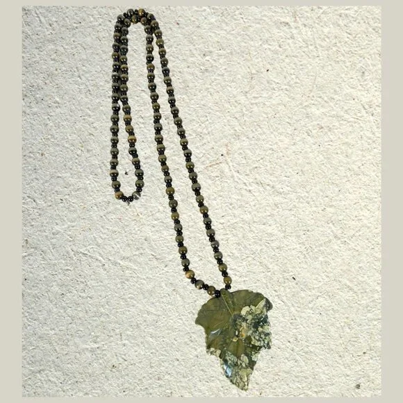Hand Carved Jasper Leaf Pendant Necklace 🎉Host Pick🎉